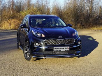 Защита переднего бампера нижняя двойная 42,4*42,4 мм ТСС Тюнинг KIA Sportage  4 QL (2018-2022) рестайлинг (нержавейка)