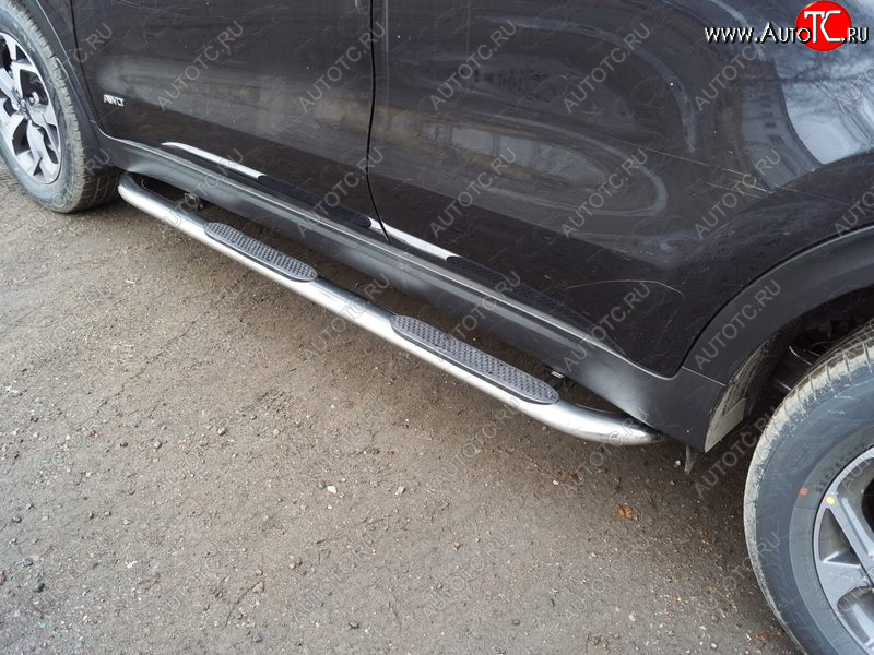 35 999 р. Пороги овальные гнутые с накладкой 75х42 мм  KIA Sportage  4 QL (2018-2022) рестайлинг (серые)  с доставкой в г. Майкоп