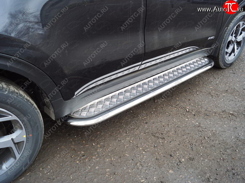 42 699 р. Пороги с площадкой 75х42 мм ТСС Тюнинг  KIA Sportage  4 QL (2018-2022) рестайлинг (серые)  с доставкой в г. Майкоп