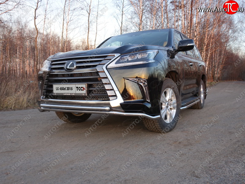 27 599 р. Защита переднего бампера нижняя двойная 42,4*42,4 мм кроме F-Sport ТСС Тюнинг Lexus LX570 J200 2-ой рестайлинг (2015-2022) (нержавейка)  с доставкой в г. Майкоп