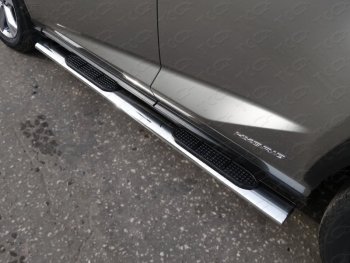 Пороги овальные с накладкой 120х60 мм кроме F-Sport ТСС Тюнинг Lexus NX300h Z10 дорестайлинг (2014-2017) (серые)