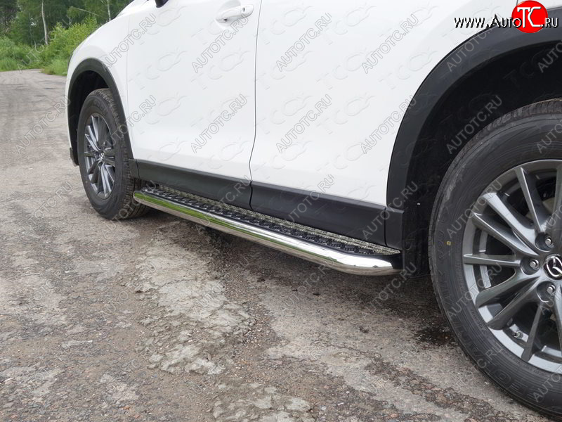 34 799 р. Пороги с площадкой 60,3 мм ТСС Тюнинг Mazda CX-5 KE дорестайлинг (2011-2014) (серые)  с доставкой в г. Майкоп
