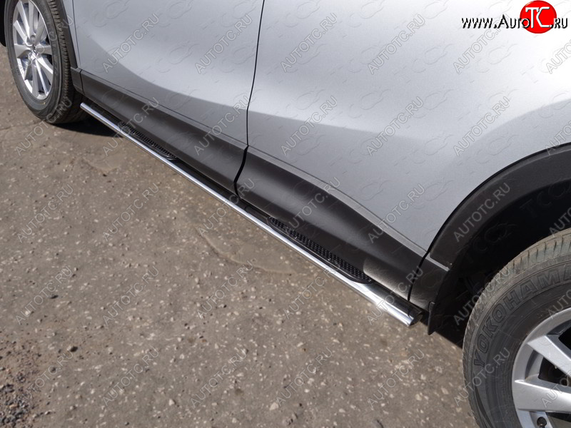 31 399 р. Пороги овальные с накладкой 75х42 мм ТСС Тюнинг Mazda CX-5 KE рестайлинг (2015-2017) (серые)  с доставкой в г. Майкоп
