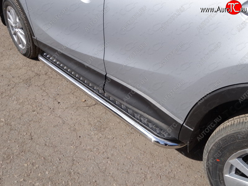 34 799 р. Пороги с площадкой 60,3 мм ТСС Тюнинг Mazda CX-5 KE рестайлинг (2015-2017) (серые)  с доставкой в г. Майкоп