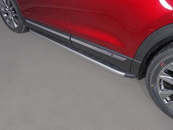 Пороги алюминиевые с пластиковой накладкой, ТСС Тюнинг Mazda CX-9  TC (2015-2025) дорестайлинг (карбон серебро)