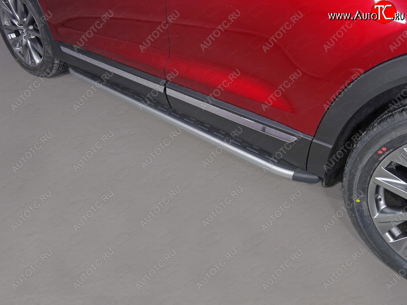 21 999 р. Пороги алюминиевые с пластиковой накладкой, ТСС Тюнинг  Mazda CX-9  TC (2015-2025) дорестайлинг (карбон серебро)  с доставкой в г. Майкоп