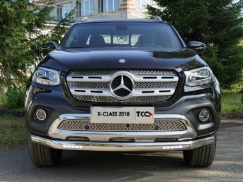 Защита передняя нижняя овальная с ДХО 75х42 мм ТСС Тюнинг Mercedes-Benz X class  W470 (2017-2020) (нержавейка)