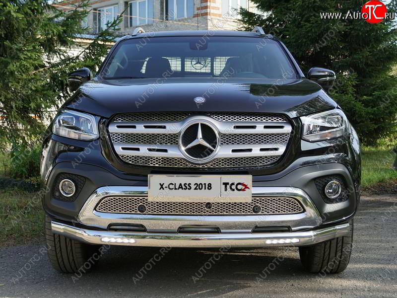 37 999 р. Защита передняя нижняя овальная с ДХО 75х42 мм ТСС Тюнинг  Mercedes-Benz X class  W470 (2017-2020) (нержавейка)  с доставкой в г. Майкоп
