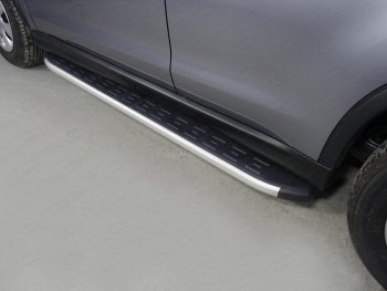 Пороги алюминиевые с пластиковой накладкой ТСС Тюнинг Mitsubishi ASX (2013-2016) 1-ый рестайлинг (серые)