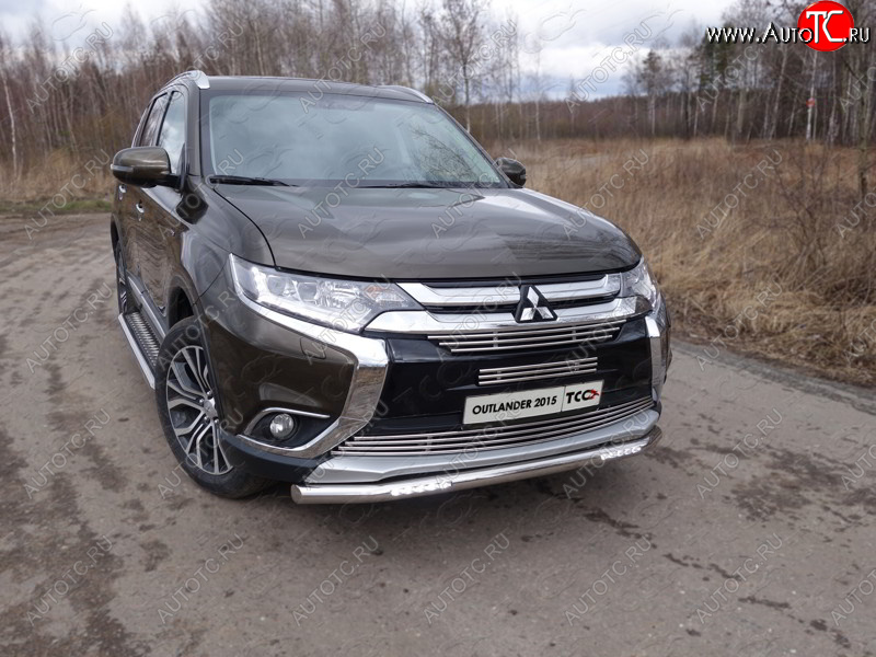 29 449 р. Защита передняя нижняя короткая с ходовыми огнями 60,3 мм ТСС Тюнинг  Mitsubishi Outlander  GF (2015-2018) 2-ой рестайлинг (нержавейка)  с доставкой в г. Майкоп