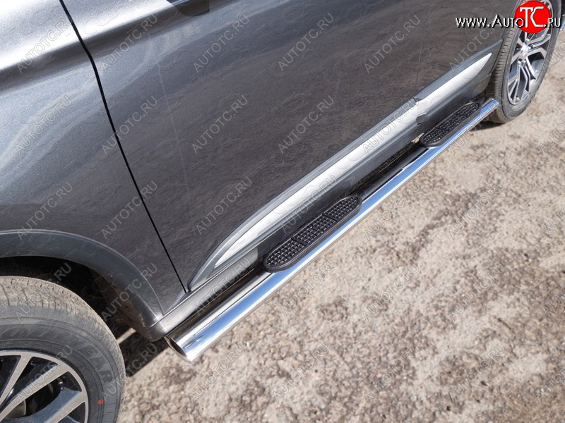 43 949 р. Пороги овальные с накладкой 120х60 мм, ТСС Тюнинг  Mitsubishi Outlander  GF (2015-2018) 2-ой рестайлинг (серые)  с доставкой в г. Майкоп