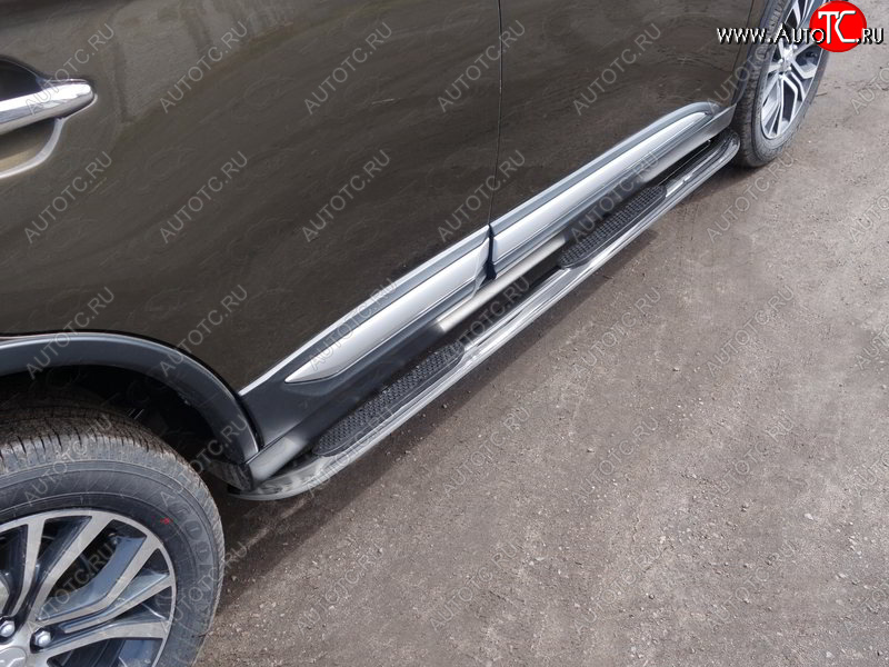 35 999 р. Пороги овальные гнутые с накладкой 75х42 мм  Mitsubishi Outlander  GF (2018-2022) 3-ий рестайлинг (серые)  с доставкой в г. Майкоп