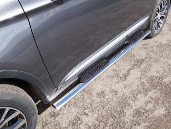 Пороги овальные с накладкой 120х60 мм, ТСС Тюнинг Mitsubishi Outlander  GF (2018-2022) 3-ий рестайлинг (серые)
