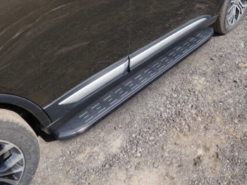 Пороги алюминиевые с пластиковой накладкой ТСС Тюнинг Mitsubishi Outlander  GF (2018-2022) 3-ий рестайлинг (карбон черные)