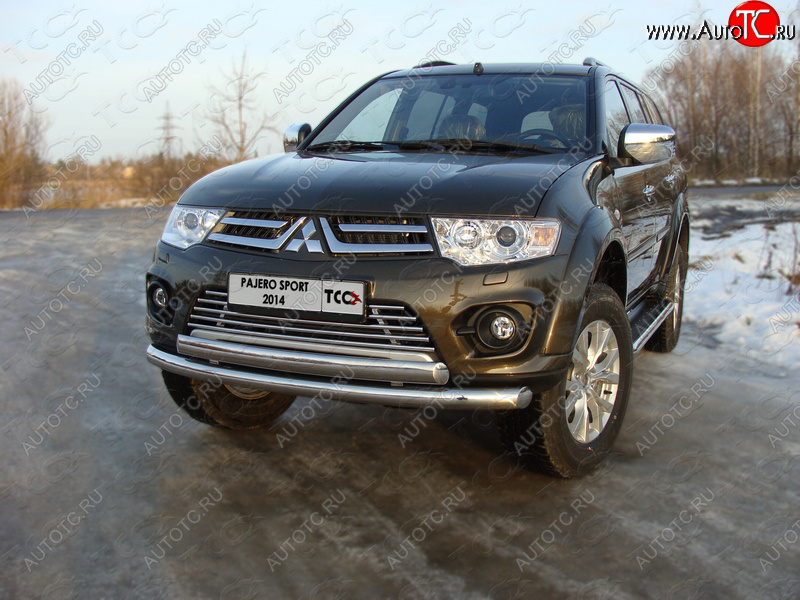 23 549 р. Защита передняя нижняя двойная 76,1*75 мм ТСС Тюнинг  Mitsubishi Pajero Sport  PB (2013-2017) рестайлинг (нержавейка)  с доставкой в г. Майкоп