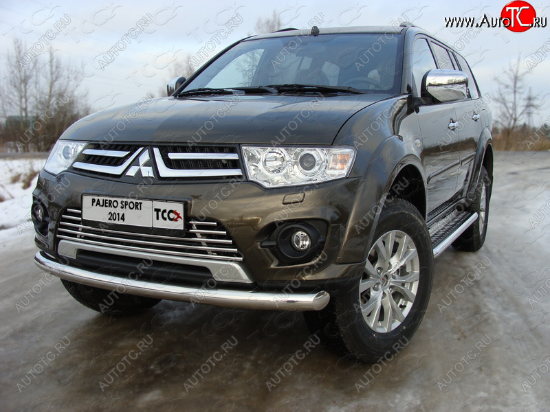 17 649 р. Защита переднего бампера нижняя 76,1 мм ТСС Тюнинг  Mitsubishi Pajero Sport  PB (2013-2017) рестайлинг (нержавейка)  с доставкой в г. Майкоп