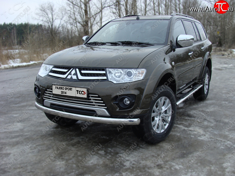 20 699 р. Защита переднего бампера нижняя овальная 75*42 мм ТСС Тюнинг  Mitsubishi Pajero Sport  PB (2013-2017) рестайлинг (нержавейка)  с доставкой в г. Майкоп