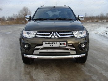 Защита переднего бампера нижняя с ходовыми огнями 76,1 мм ТСС Тюнинг Mitsubishi Pajero Sport  PB (2013-2017) рестайлинг