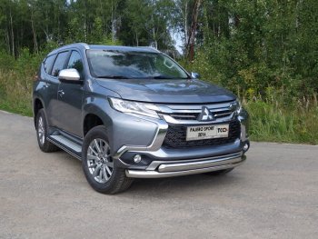 Защита передняя нижняя двойная 76,1*75 мм ТСС Тюнинг Mitsubishi Pajero Sport  QE (2015-2021) дорестайлинг (нержавейка)