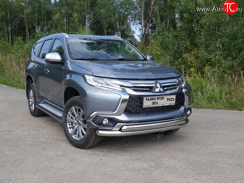 24 999 р. Защита передняя нижняя двойная 76,1*75 мм ТСС Тюнинг Mitsubishi Pajero Sport QE дорестайлинг (2015-2021) (нержавейка)  с доставкой в г. Майкоп