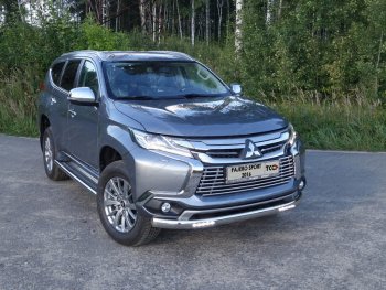 Защита передняя нижняя овальная с ДХО 75х42 мм ТСС Тюнинг Mitsubishi Pajero Sport  QE (2015-2021) дорестайлинг (нержавейка)