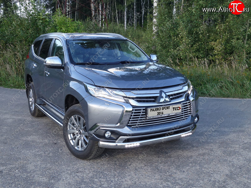 40 999 р. Защита передняя нижняя овальная с ДХО 75х42 мм ТСС Тюнинг Mitsubishi Pajero Sport QE дорестайлинг (2015-2021) (нержавейка)  с доставкой в г. Майкоп