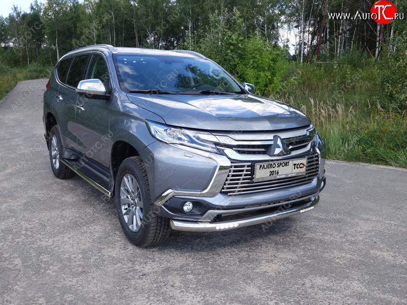 36 299 р. Защита переднего бампера нижняя с ДХО 76,1 мм ТСС Тюнинг Mitsubishi Pajero Sport QE дорестайлинг (2015-2021) (нержавейка)  с доставкой в г. Майкоп