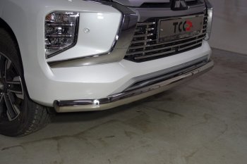 Защита переднего бампера нижняя овальная 75*42 мм ТСС Тюнинг Mitsubishi Pajero Sport  QF (2019-2022) рестайлинг (нержавейка)