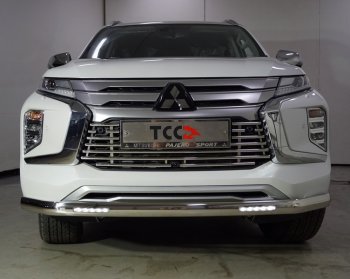 Защита передняя нижняя овальная с ДХО 75х42 мм ТСС Тюнинг Mitsubishi Pajero Sport  QF (2019-2022) рестайлинг (нержавейка)