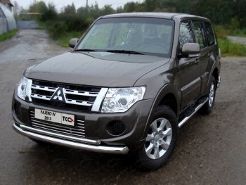 Защита переднего бампера нижняя d76,1*42,4 мм ТСС Тюнинг Mitsubishi Pajero  4 V90 (2011-2015) 1-ый рестайлинг (нержавейка)