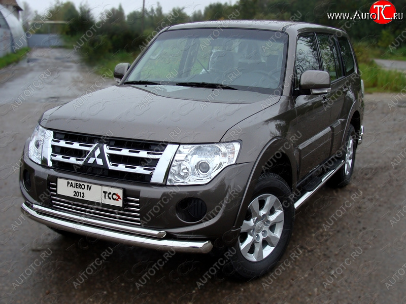 23 549 р. Защита переднего бампера нижняя d76,1*42,4 мм ТСС Тюнинг  Mitsubishi Pajero  4 V90 (2011-2015) 1-ый рестайлинг (нержавейка)  с доставкой в г. Майкоп