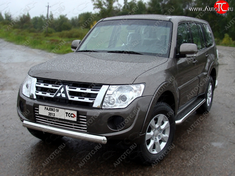 18 999 р. Защита переднего бампера овальная 75х42 мм ТСС тюнинг  Mitsubishi Pajero  4 V90 (2011-2015) 1-ый рестайлинг (нержавейка)  с доставкой в г. Майкоп