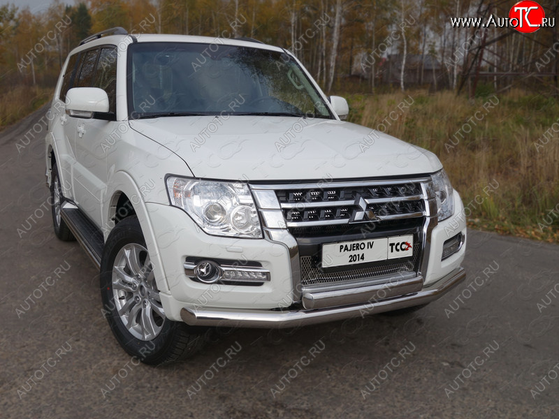 24 999 р. Защита передняя нижняя двойная 76,1*75 мм ТСС Тюнинг Mitsubishi Pajero 4 V90 2-ой рестайлинг (2014-2020) (нержавейка)  с доставкой в г. Майкоп