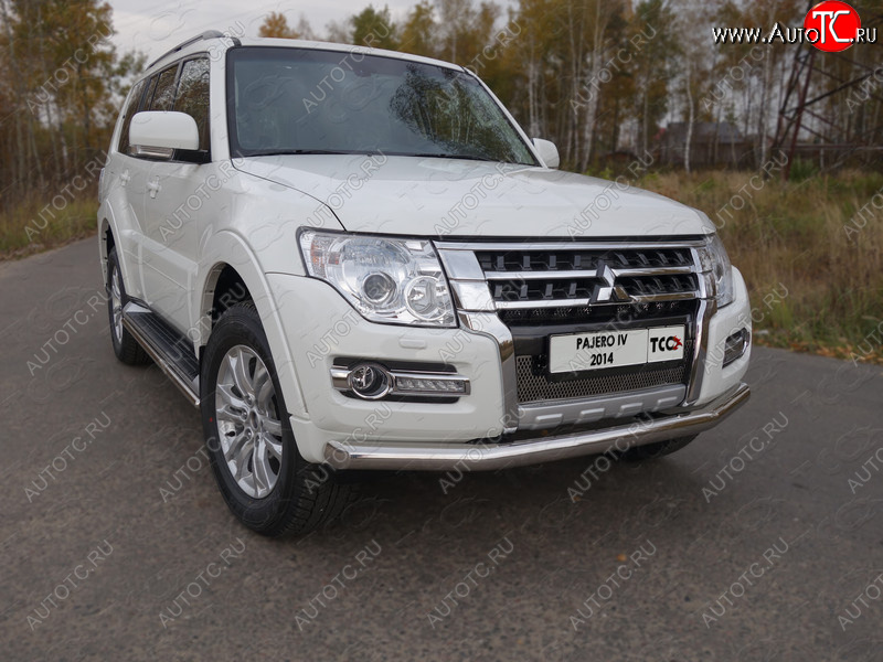 17 649 р. Защита переднего бампера нижняя 76,1 мм ТСС Тюнинг Mitsubishi Pajero 4 V90 2-ой рестайлинг (2014-2020) (нержавейка)  с доставкой в г. Майкоп