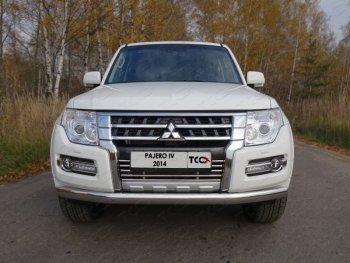 Защита переднего бампера нижняя овальная 75*42 мм ТСС Тюнинг Mitsubishi Pajero  4 V90 (2014-2020) 2-ой рестайлинг (нержавейка)