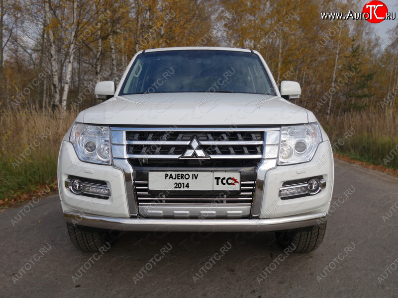 20 699 р. Защита переднего бампера нижняя овальная 75*42 мм ТСС Тюнинг Mitsubishi Pajero 4 V90 2-ой рестайлинг (2014-2020) (нержавейка)  с доставкой в г. Майкоп
