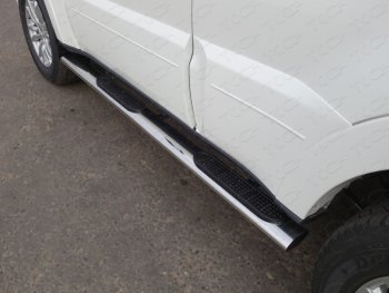 Пороги овальные с накладкой 120х60 мм, ТСС Тюнинг Mitsubishi Pajero  4 V90 (2014-2020) 2-ой рестайлинг (серые)