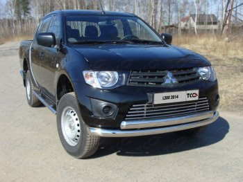 Защита передняя нижняя двойная 76*75 мм Long ТСС Тюнинг Mitsubishi L200  4 (2013-2016)  рестайлинг (нержавейка)