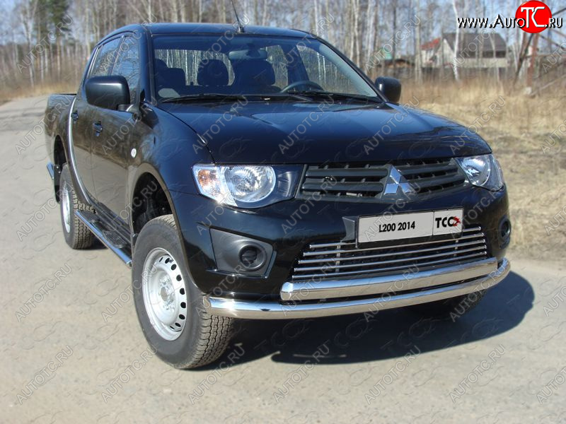 23 549 р. Защита передняя нижняя двойная 76*75 мм Long ТСС Тюнинг Mitsubishi L200 4  рестайлинг (2013-2016) (нержавейка)  с доставкой в г. Майкоп