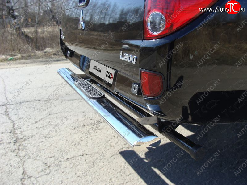 16 299 р. Защита задняя с накладкой (центральная 120*60 мм) ТСС Тюнинг  Mitsubishi L200  4 (2013-2016)  рестайлинг (центральная)  с доставкой в г. Майкоп