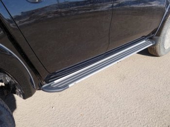 Пороги алюминиевые, ТСС Тюнинг Mitsubishi L200  4 (2013-2016)  рестайлинг (Slim Line Silver)