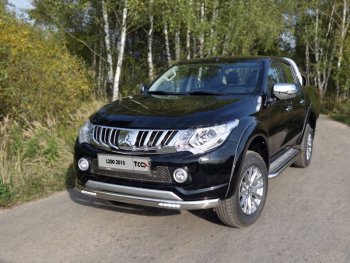 Защита переднего бампера нижняя овальная 75*42 мм ТСС Тюнинг Mitsubishi L200  5 KK,KL (2015-2019) дорестайлинг (нержавейка)