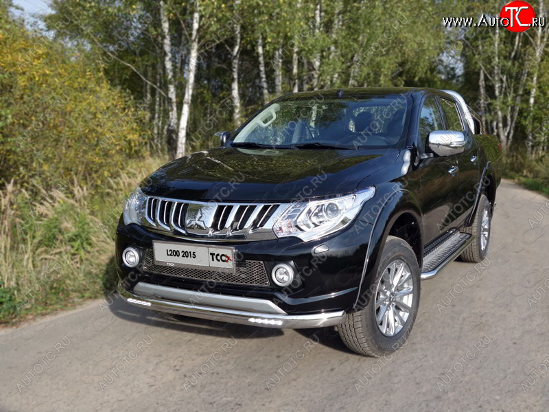 21 999 р. Защита переднего бампера нижняя овальная 75*42 мм ТСС Тюнинг Mitsubishi L200 5 KK,KL дорестайлинг (2015-2019) (нержавейка)  с доставкой в г. Майкоп