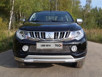 Защита передняя нижняя овальная с ДХО 75х42 мм ТСС Тюнинг Mitsubishi L200  5 KK,KL (2015-2019) дорестайлинг (нержавейка)
