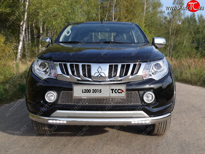 41 999 р. Защита передняя нижняя овальная с ДХО 75х42 мм ТСС Тюнинг Mitsubishi L200 5 KK,KL дорестайлинг (2015-2019) (нержавейка)  с доставкой в г. Майкоп