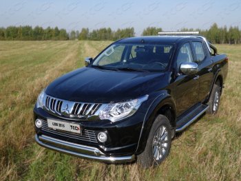 Защита передняя нижняя двойная 76,1*75 мм Тюнинг Mitsubishi L200  5 KK,KL (2015-2019) дорестайлинг (нержавейка)