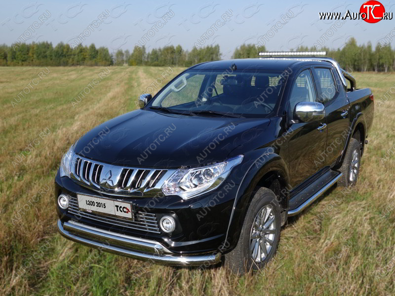 24 999 р. Защита передняя нижняя двойная 76,1*75 мм Тюнинг Mitsubishi L200 5 KK,KL дорестайлинг (2015-2019) (нержавейка)  с доставкой в г. Майкоп