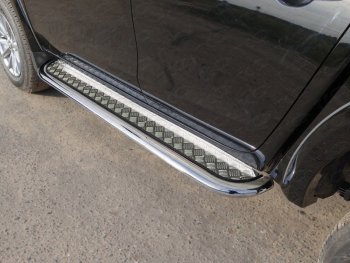 Пороги с площадкой 75х42 мм ТСС Тюнинг Mitsubishi L200 5 KK,KL дорестайлинг (2015-2019) (серые)