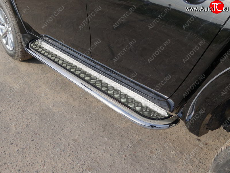 42 699 р. Пороги с площадкой 75х42 мм ТСС Тюнинг Mitsubishi L200 5 KK,KL дорестайлинг (2015-2019) (серые)  с доставкой в г. Майкоп