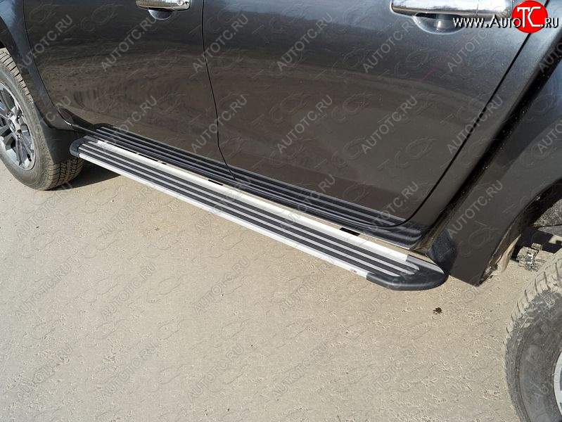 20 599 р. Пороги алюминиевые Slim Line ТСС Тюнинг  Mitsubishi L200  5 KK,KL (2018-2022) рестайлинг (Silver)  с доставкой в г. Майкоп